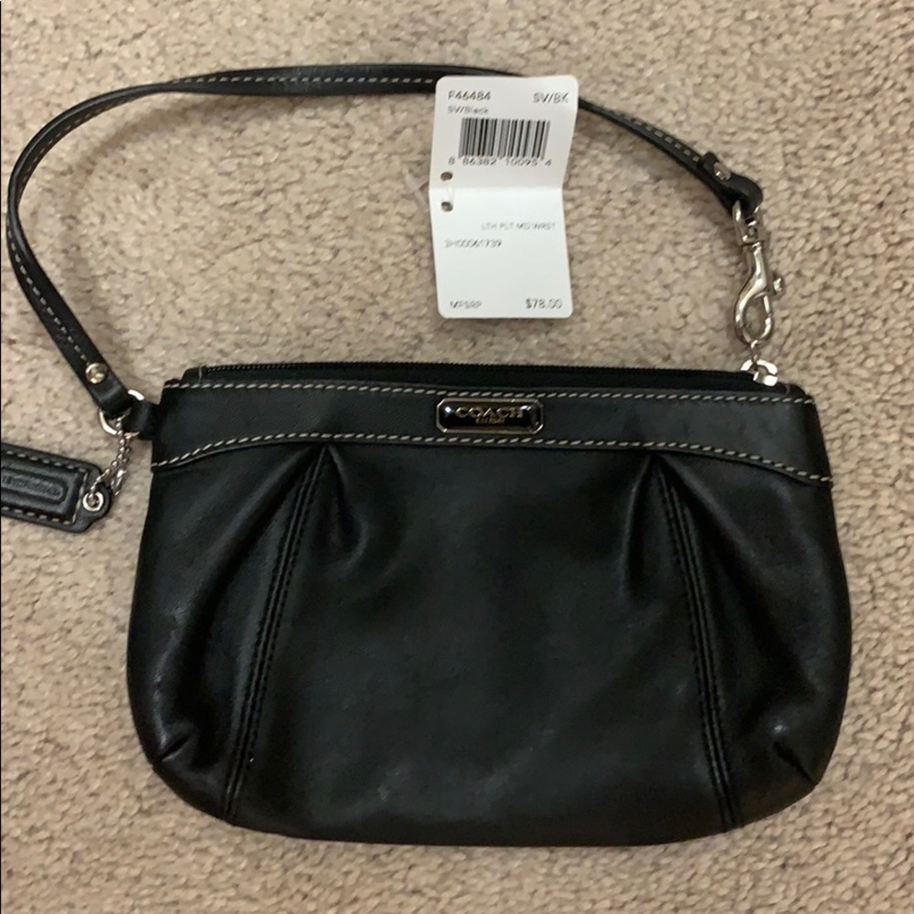 Coach black leather wristlet